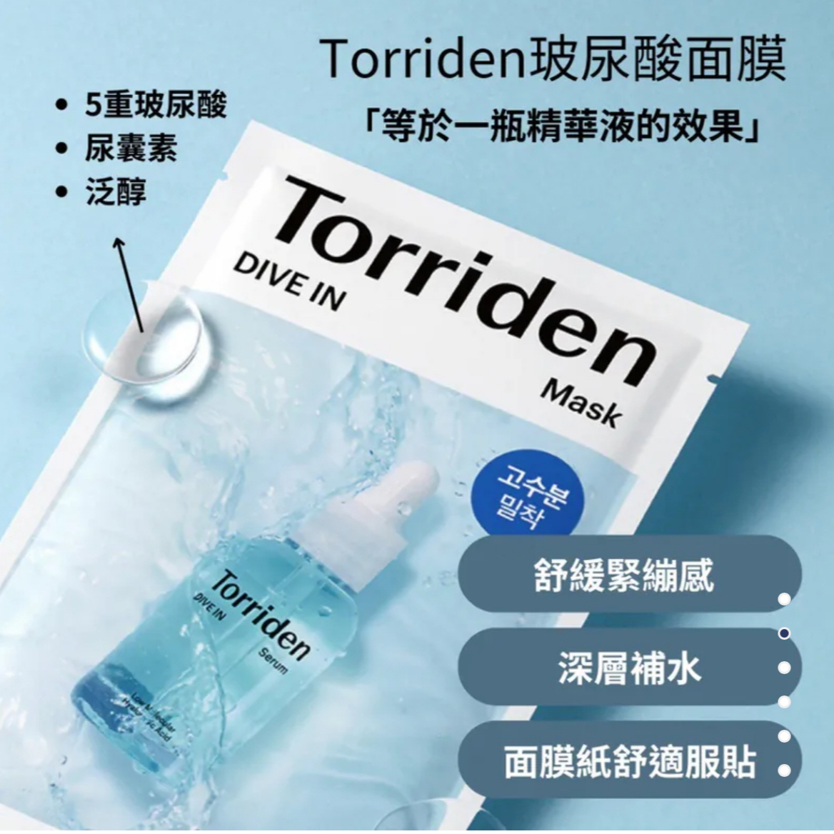 韓國 Torriden 低分子透明質酸深層保濕面膜 27ml x 10片1