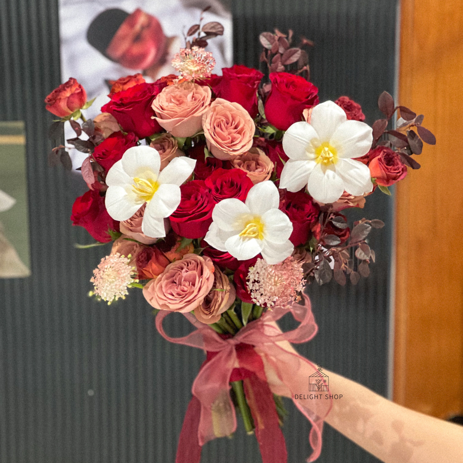 復古紅色系手棒花1