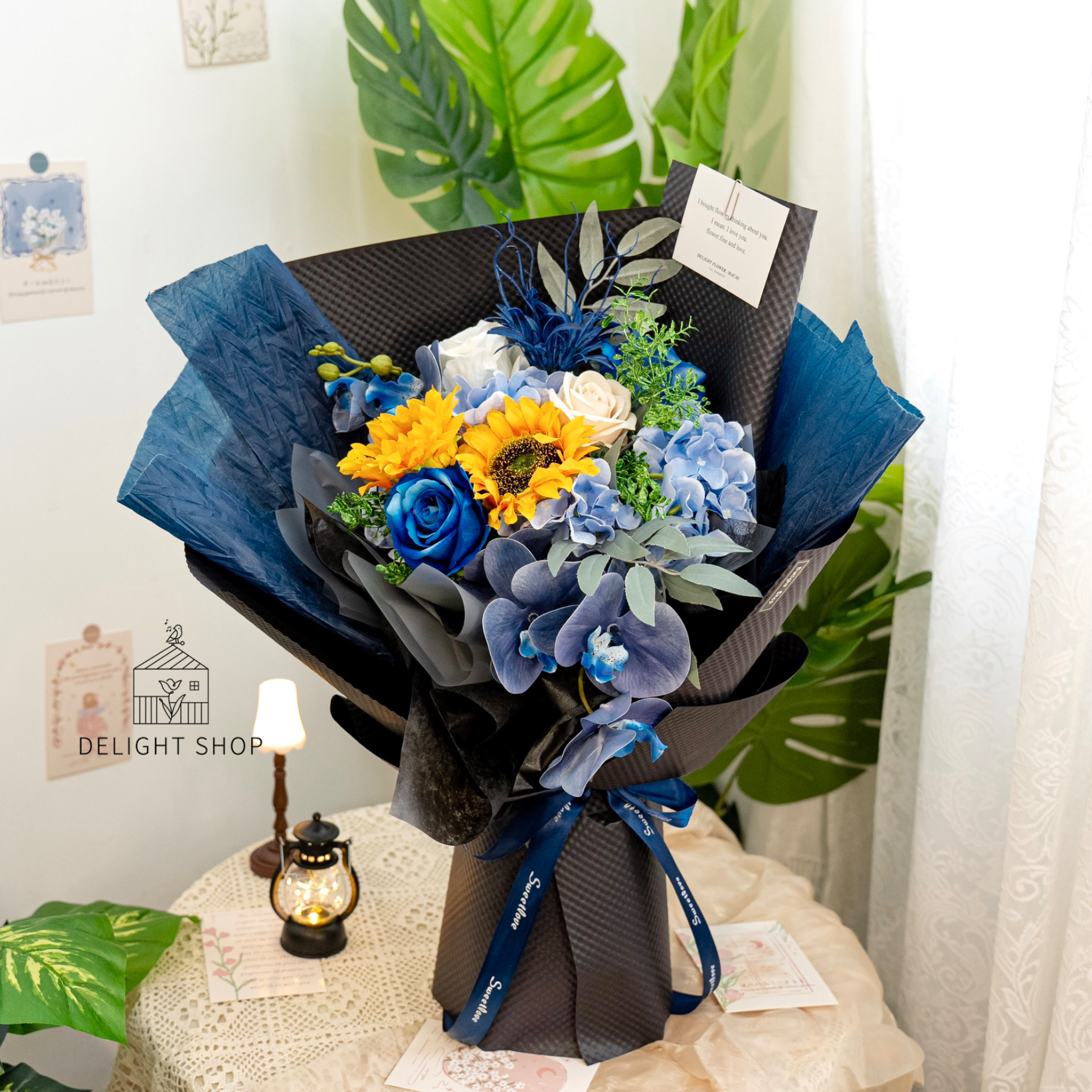 💙男生推薦💙黑藍仿真花1